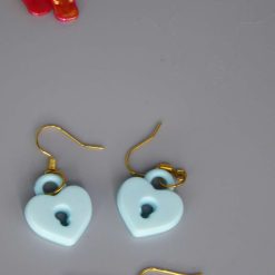 miniature light blue heart padlock novelty earrings length 20mm width 17mm