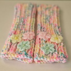 Hand Knitted Ladies Floral Fingerless Gloves One Size