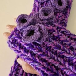Ladies Fingerless Gloves Purple shades 3d Poppies One Size
