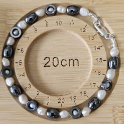 Freshwater pearl,hematite and silver bracelet