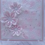 Luxury Handmade Birthday Card – Pink & White Floral Birthday Card - Embossed roses background Image