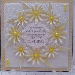 Luxury Handmade Floral Birthday Card – Daisy Circle Design - Lemon & White