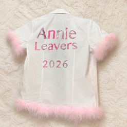 Personalised Leavers Shirt 2026 | Rhinestone Feather Trimmed Last Day Shirt