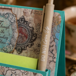 Handmade Wonderland Desk Notepad Holder with Positive Quote Pen 2 Handmade Wonderland Desk Notepad Holder with Positive Quote Pen 2