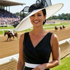 Coco Xl angled brim twist and curl with Quill in black and white