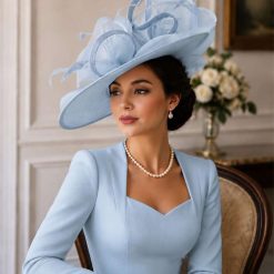 Elegance Sidesweep Tulle hattinator in powder blue