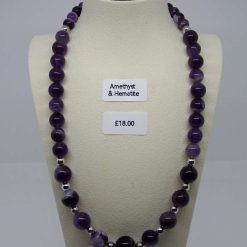 Amethyst Graduated Necklace with Hematite & Sterling Silver