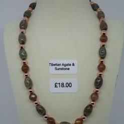 Tibetan Agate, Sunstone & Hematite Necklace