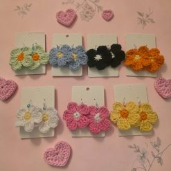 Handmade Crochet Daisy Flower Earrings | Custom Cotton Yarn Boho Dangle Jewellery