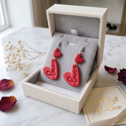 Silver "Love" Heart Drop Earrings