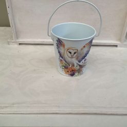 DECOUPAGED TEA BAG BUCKET FOR USED TEA BAGS OWL DESIGN 1 DECOUPAGED TEA BAG BUCKET FOR USED TEA BAGS OWL DESIGN 1
