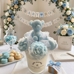 Personalised Teddy Bear Candle Favors, Baby Shower Christening Keepsake