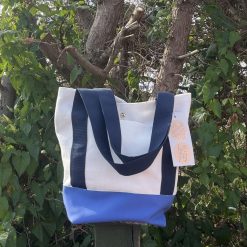 Handmade blue and White bag made from recycled Denim