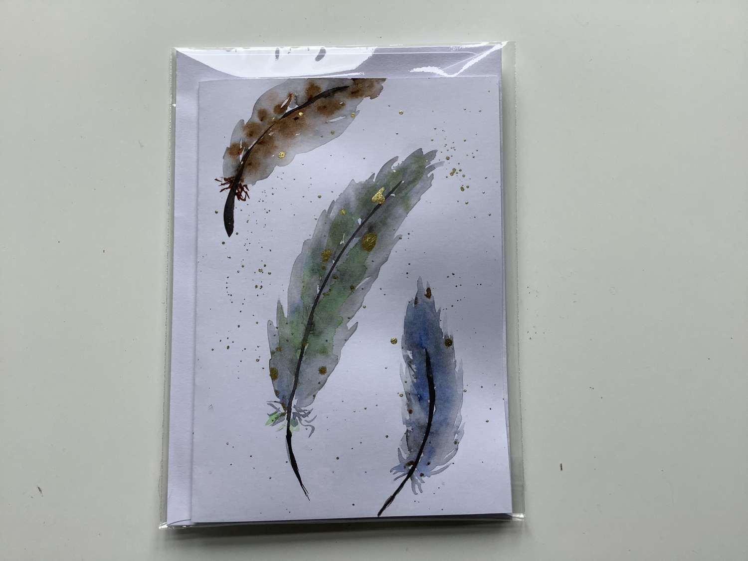 Hand Painted Water colour “Feather” card, Blank for all occasions Hand Painted Water colour “Feather” card, Blank for all occasions