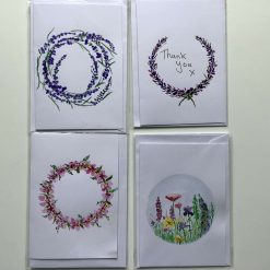 4 x  hand painted watercolour cards and envelopes