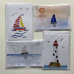 4 hand painted watercolour “Nautical” cards and envelopes