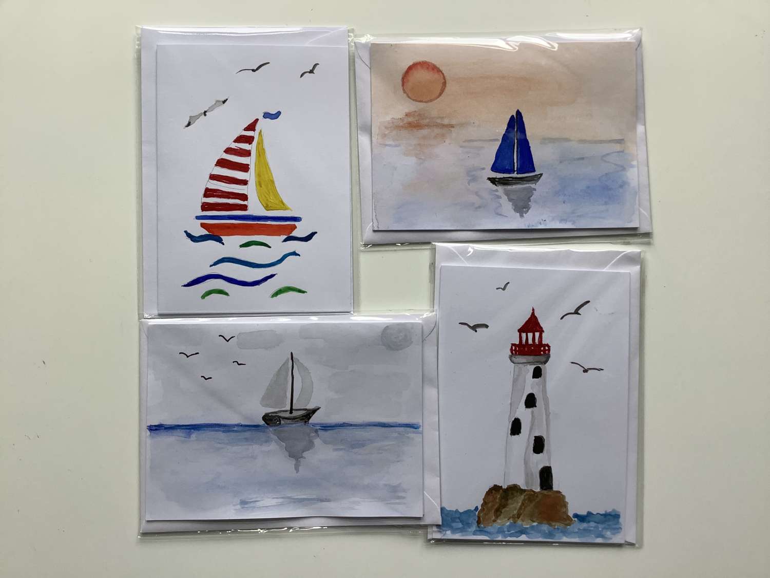 4 hand painted watercolour “Nautical” cards and envelopes 4 hand painted watercolour “Nautical” cards and envelopes