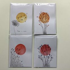 4 Hand Painted watercolour “Moon” cards and envelopes