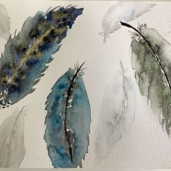Feather print hand painted watercolour 8 x 6