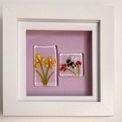 Framed Glass Art - Yellow Bloom with Bee