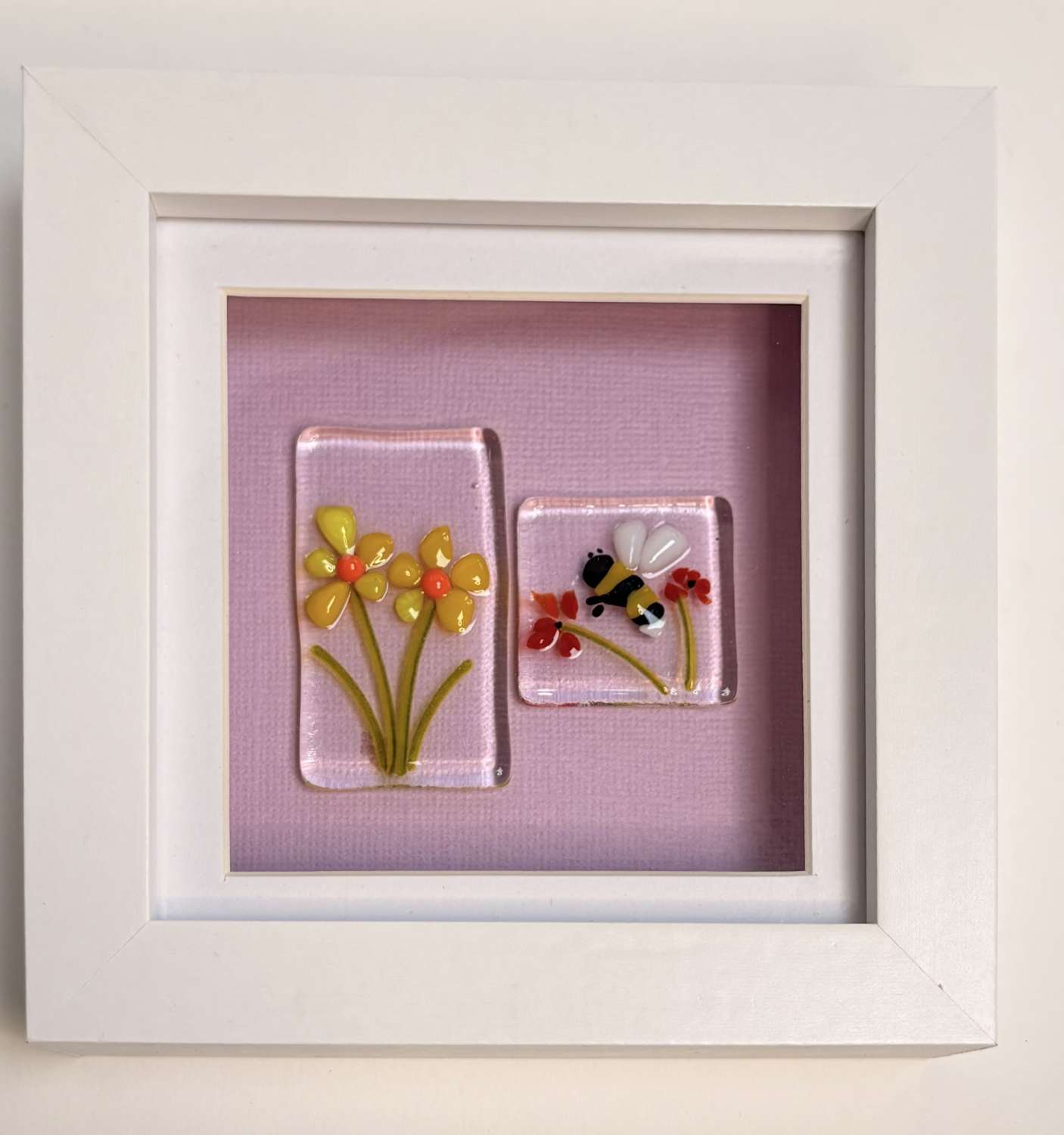 Framed Glass Art - Yellow Bloom with Bee Framed Glass Art - Yellow Bloom with Bee