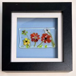 Framed Glass Art - Bright Red Blooms