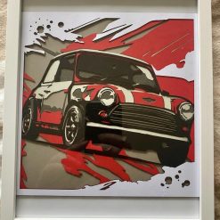 Classic Mini Cooper Layered Paper Art - Framed Wall Decor