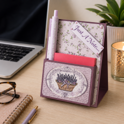 Handmade Lavender Desk Notepad Holder with Positive Quote Pen