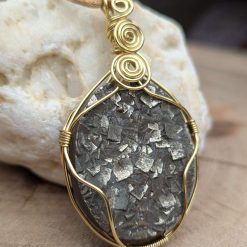 Wire wrapped pendant - Pyrite in Brass