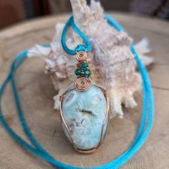 Wire wrapped pendant - Caribbean Calcite