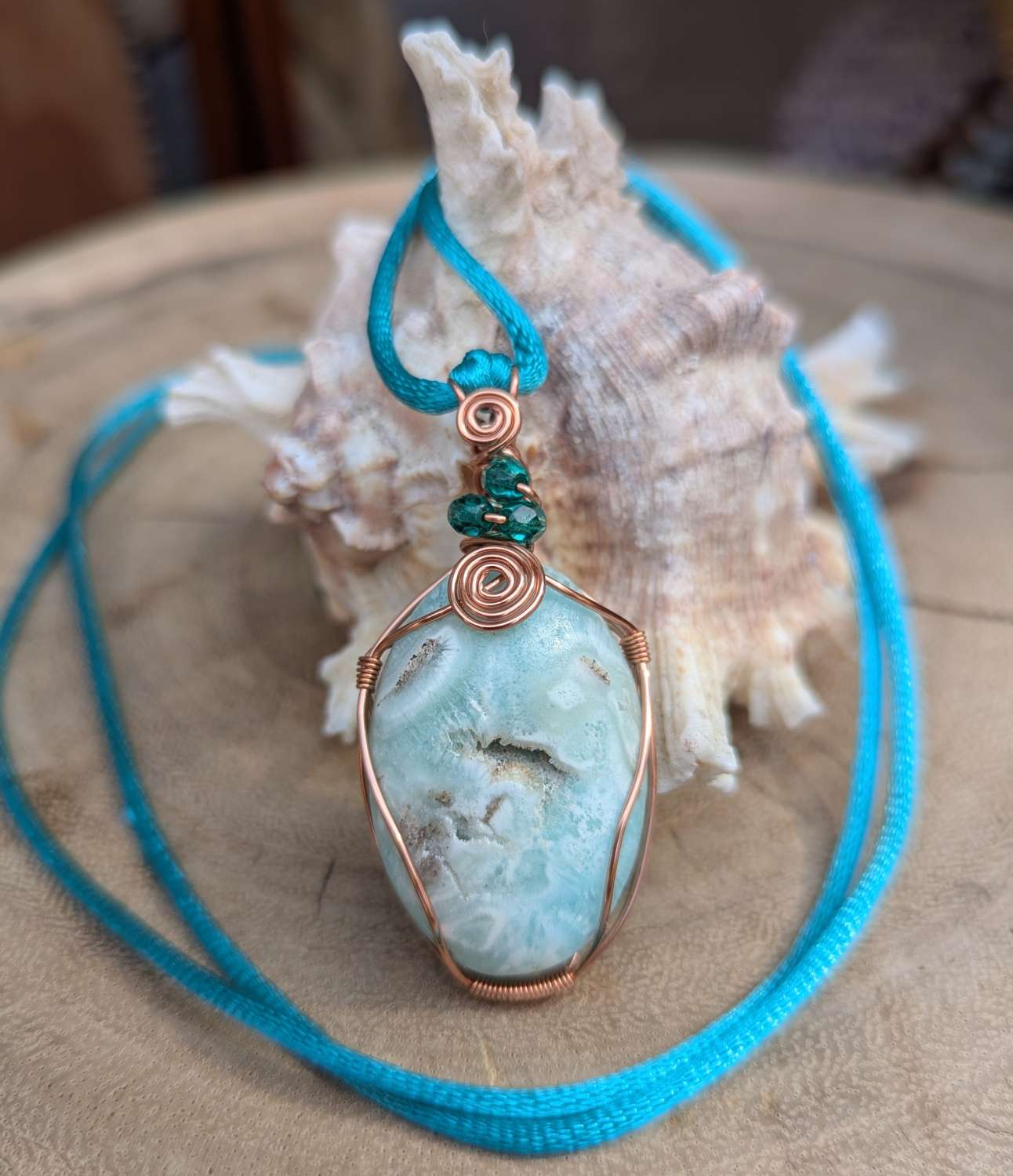 Wire wrapped pendant - Caribbean Calcite Wire wrapped pendant - Caribbean Calcite