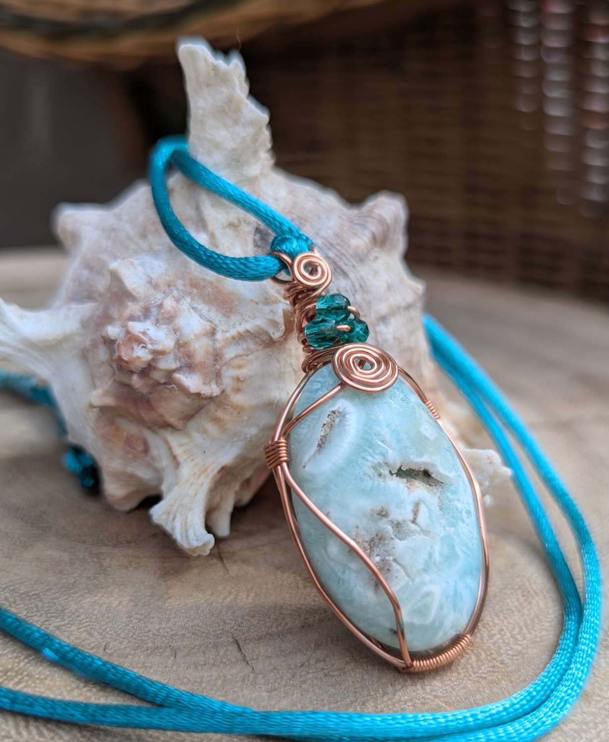 Wire wrapped pendant - Caribbean Calcite Wire wrapped pendant - Caribbean Calcite