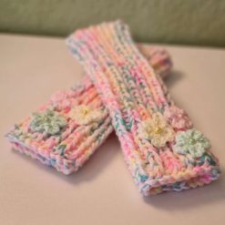 Floral Fingerless Gloves Hand Knitted One Size Daisy Flowers Pastel Colours