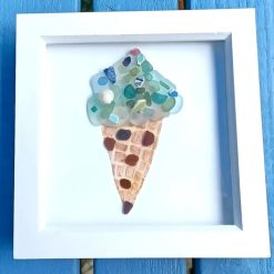 Icecream Cornish Sea Glass Pottery Framed Art Picture Frame Handmade Watercolour Handpainted Gift