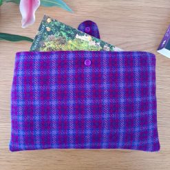 Book sleeve - TARTAN Purple & Pink wool