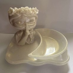 Lady with vintage tray and moon dish
