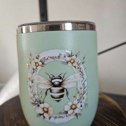 Sage green eggcup shaped travel cup Bee design