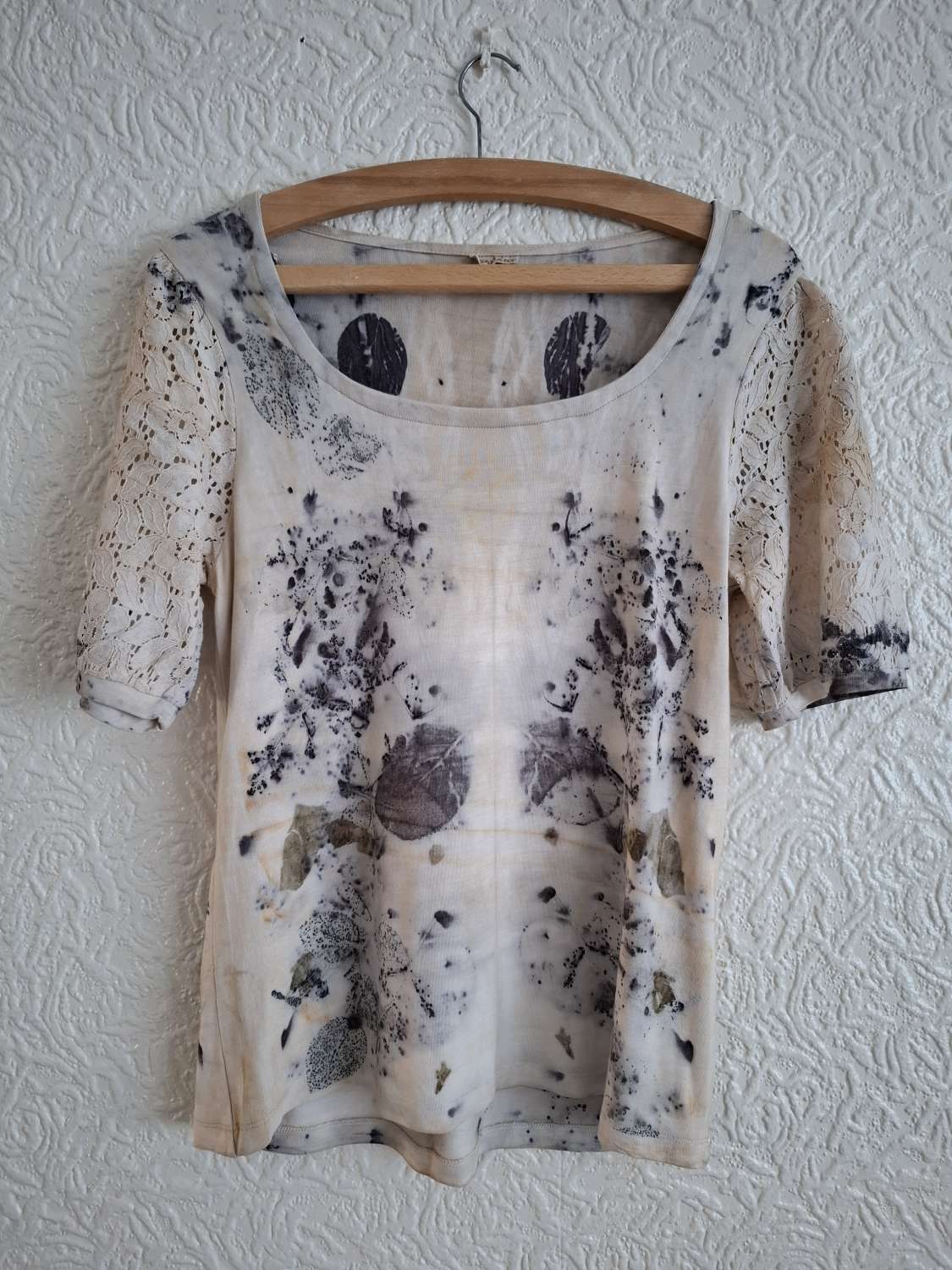 Eco printed viscose and cotton lace tshirt Eco printed viscose and cotton lace tshirt