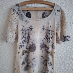 Eco printed viscose and cotton lace tshirt