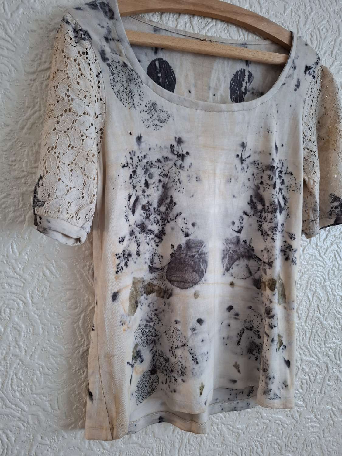 Eco printed viscose and cotton lace tshirt Eco printed viscose and cotton lace tshirt