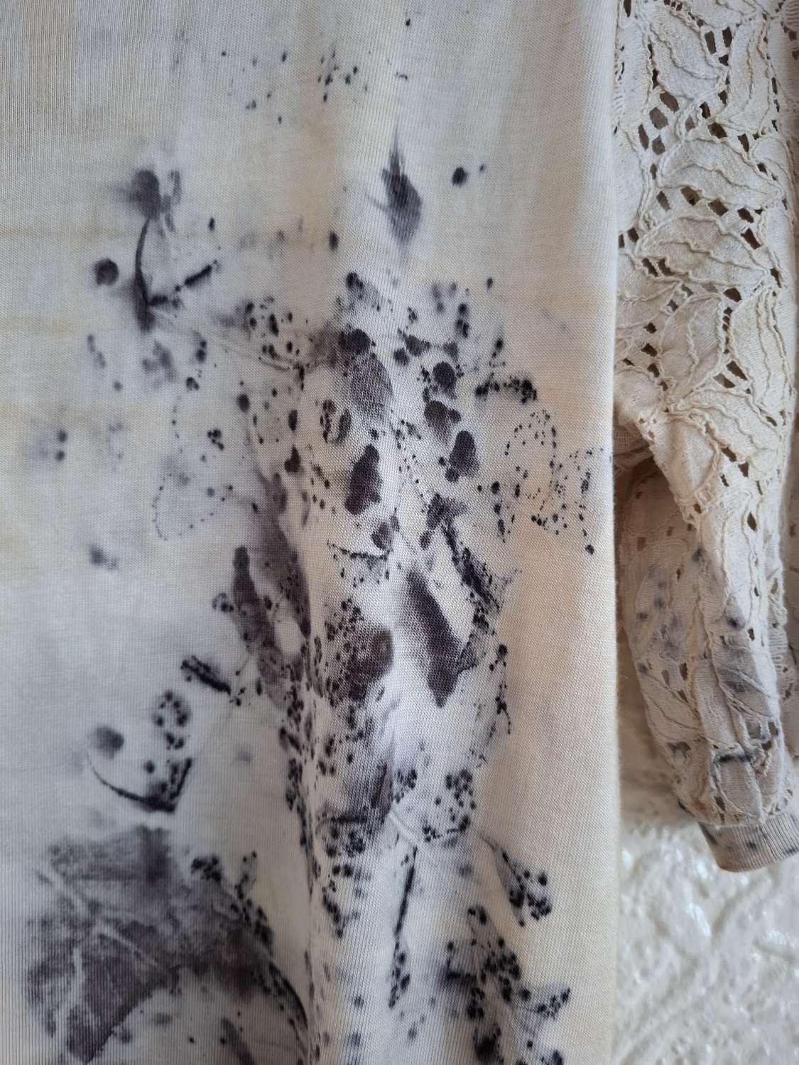 Eco printed viscose and cotton lace tshirt Eco printed viscose and cotton lace tshirt