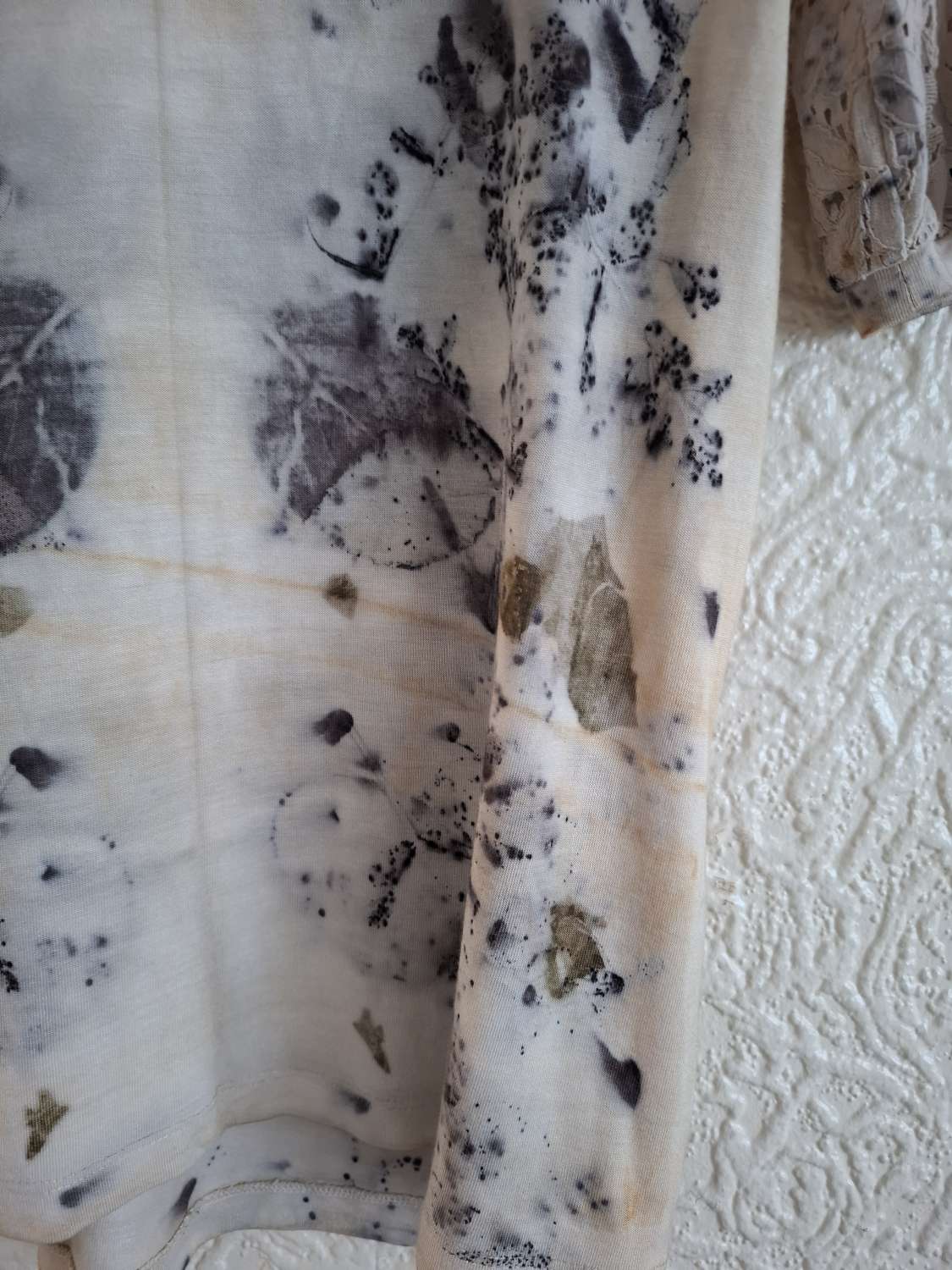 Eco printed viscose and cotton lace tshirt Eco printed viscose and cotton lace tshirt