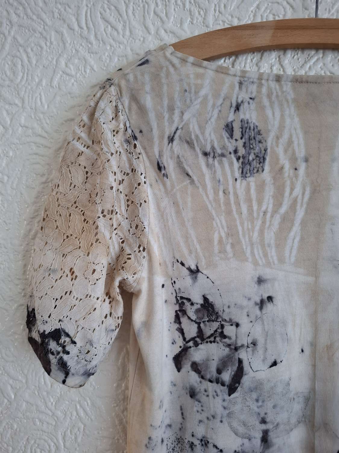 Eco printed viscose and cotton lace tshirt Eco printed viscose and cotton lace tshirt