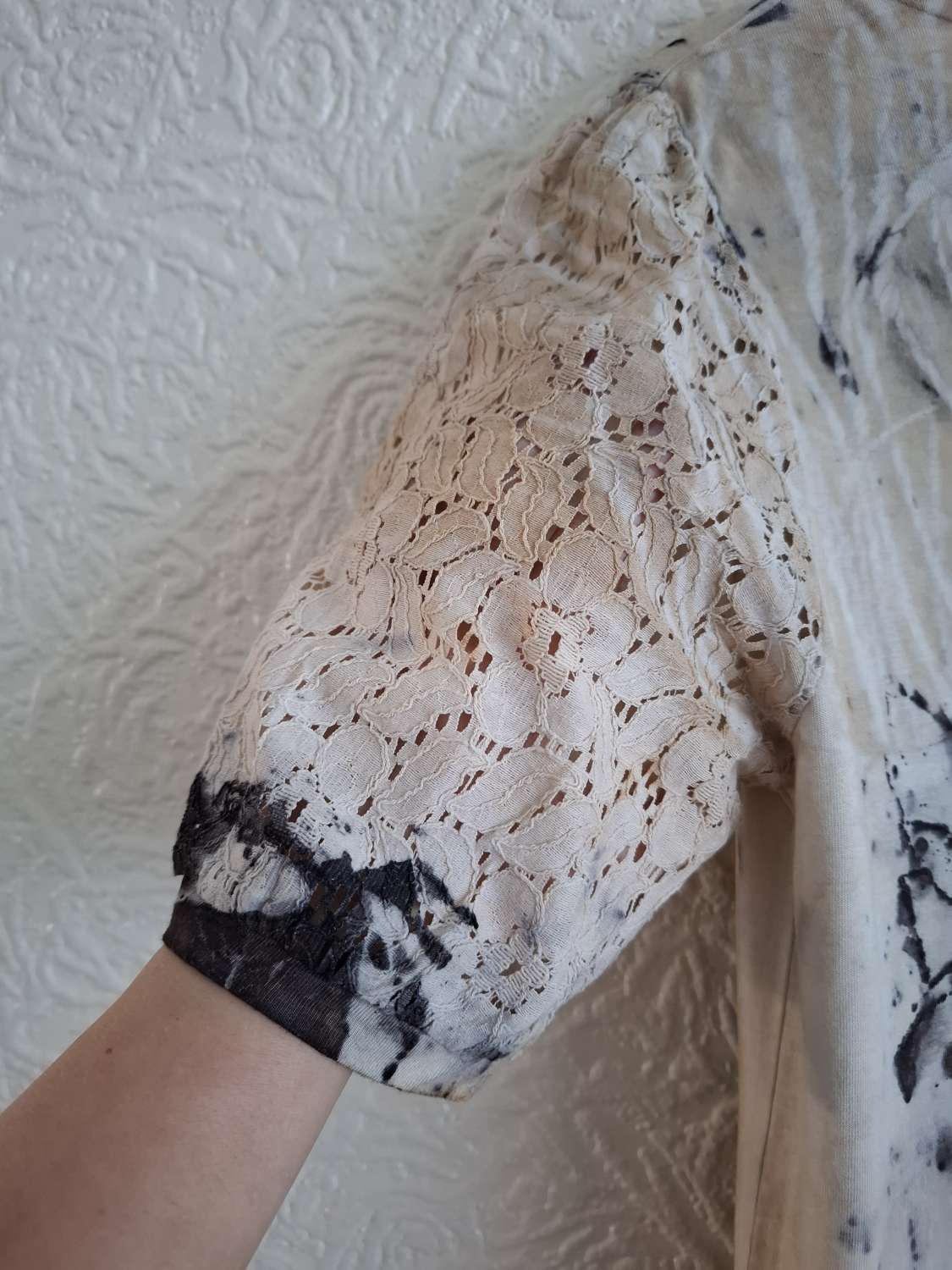 Eco printed viscose and cotton lace tshirt Eco printed viscose and cotton lace tshirt