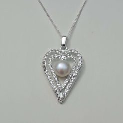 White Topaz and Pearl Pendant Set on 18" Sterling Silver Chain