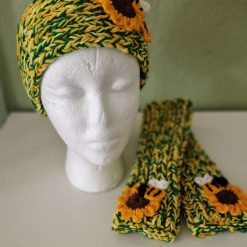 Ladies/Girls Headband and matching Fingerless Gloves Sunflowers and cute Bumblebee