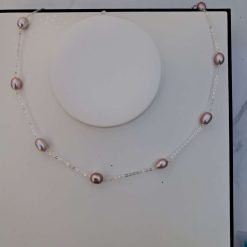 Genuine sterling silver freshwater rice pearl beaded necklace