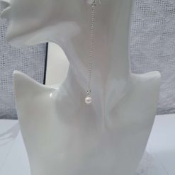 Silver Long Drop Pearl Earrings
