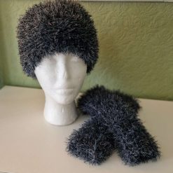 Russian/Cossack Style Hat and Fingerless Gloves Slate Grey/Badger luxurious Faux Fur One Size