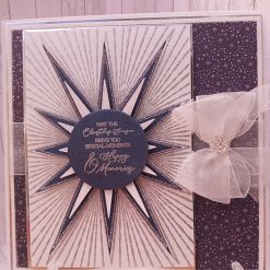 Luxury Handmade Christmas Card – Navy, White & Silver, Starburst & organza ribbon